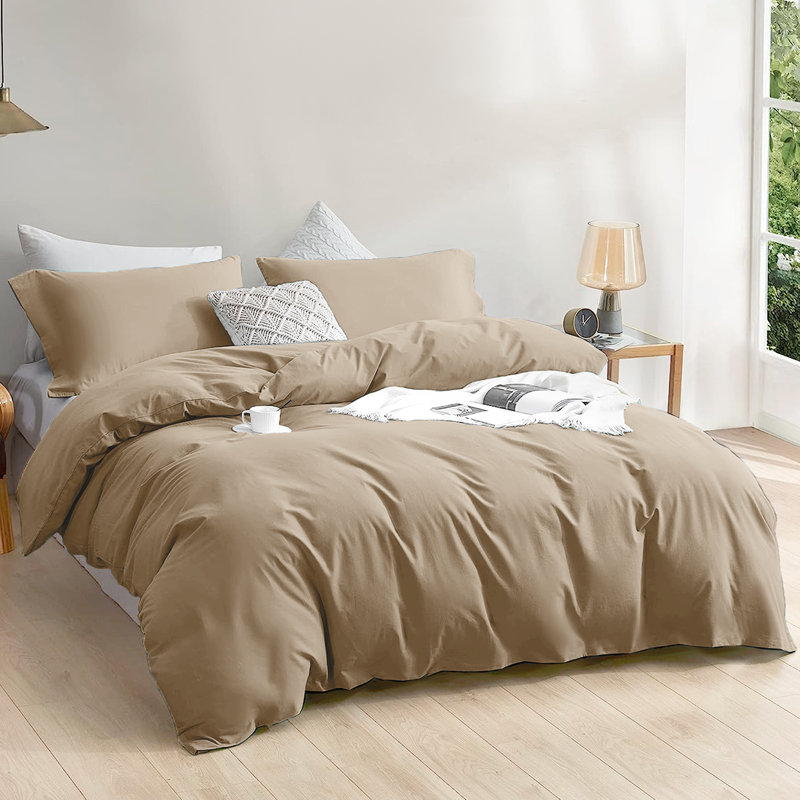Luxury 4-Piece Microfiber Duvet Cover Complete Set, Beige, Single Duvet Cover + 2 Additional Pieces