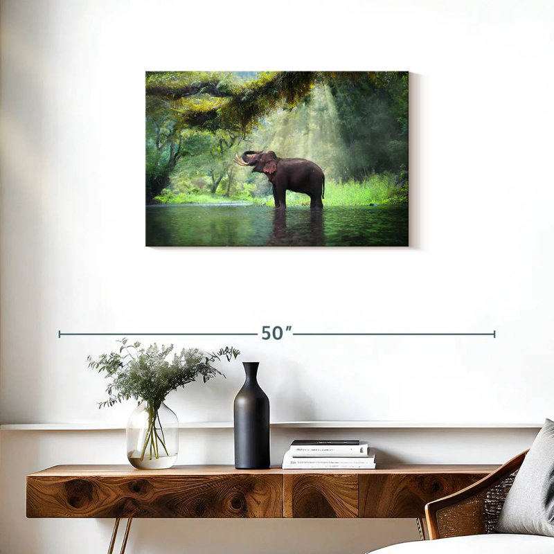 Éléphant dans la forêt, H 20 po x l 30 po