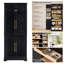 K&K - Armoire de cuisine de style campagnard haut de 78,2 po avec 8 tablettes de porte, 4 tablettes réglables, un tiroir caché et un support à vin - Rangement polyvalent pour la cuisine, la salle à manger et la salle de bain en frêne noir-1246860415