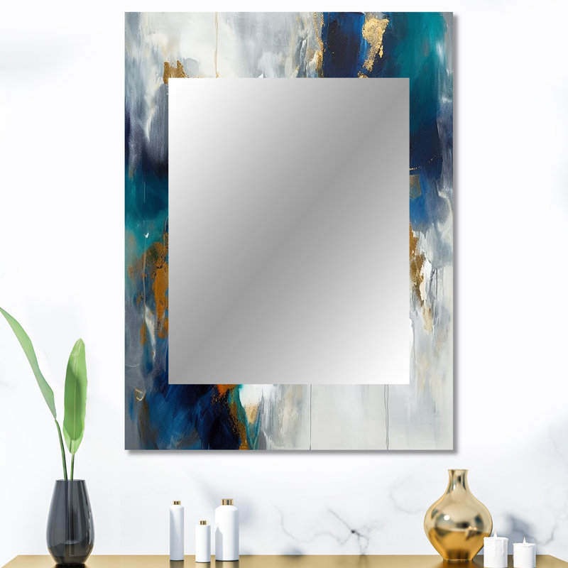 Deep Knowing Abstract In Royal Blue And Gold VI - Abstract Painting Unique Mirror, Modern Large Wall Mirror, Printed Metal Art