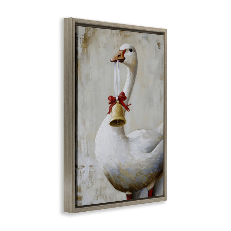 Cadre flottant Festive Jingle Goose, conception de Petal Prints Design, H 25 po x l 17 po, Cadre flottant orme Montalcino