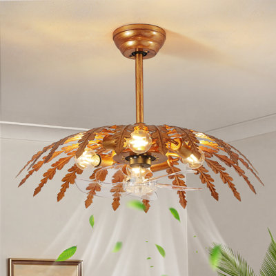 26.3" Bronze & Gold Leaf Fandelier Ceiling Fan with Lights, Reversible DC Motor & Remote Control
