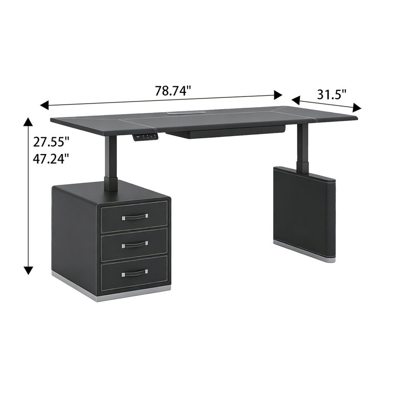 Bureau 78,74 po Modern Light Luxury, H 47,24 po x l 78,74 po x P 31,5 po, Noir