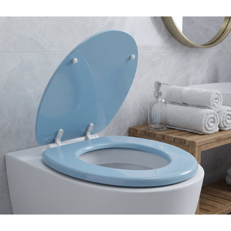 Standard Round Molded Wood Toilet Seat, 17-Inch, with Quiet-Close Hinge, Blue, Blue