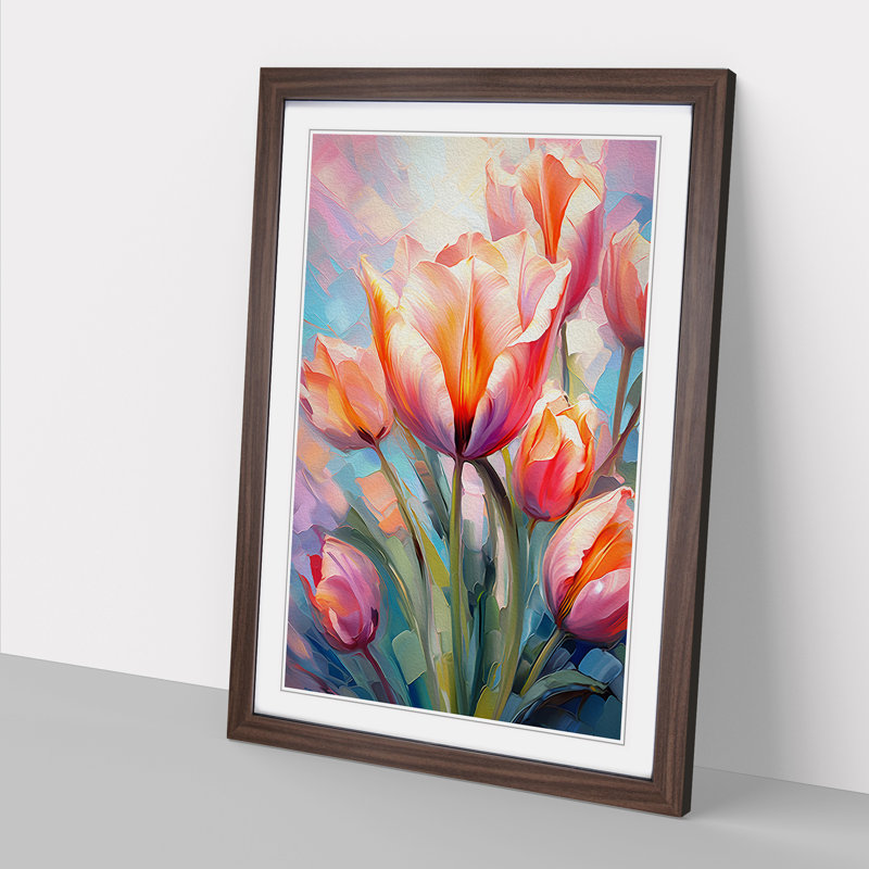 XYZ-FRM-V1223-6279 Tulip Flower Impressionism - Single Picture Frame Print on Wood, Walnut , 46cm H x 34cm W x 2cm D