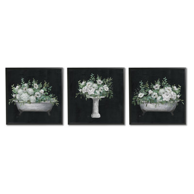 A3-219-Framed " Vintage Bathroom Hydrangeas " by Nan 3 - Pieces