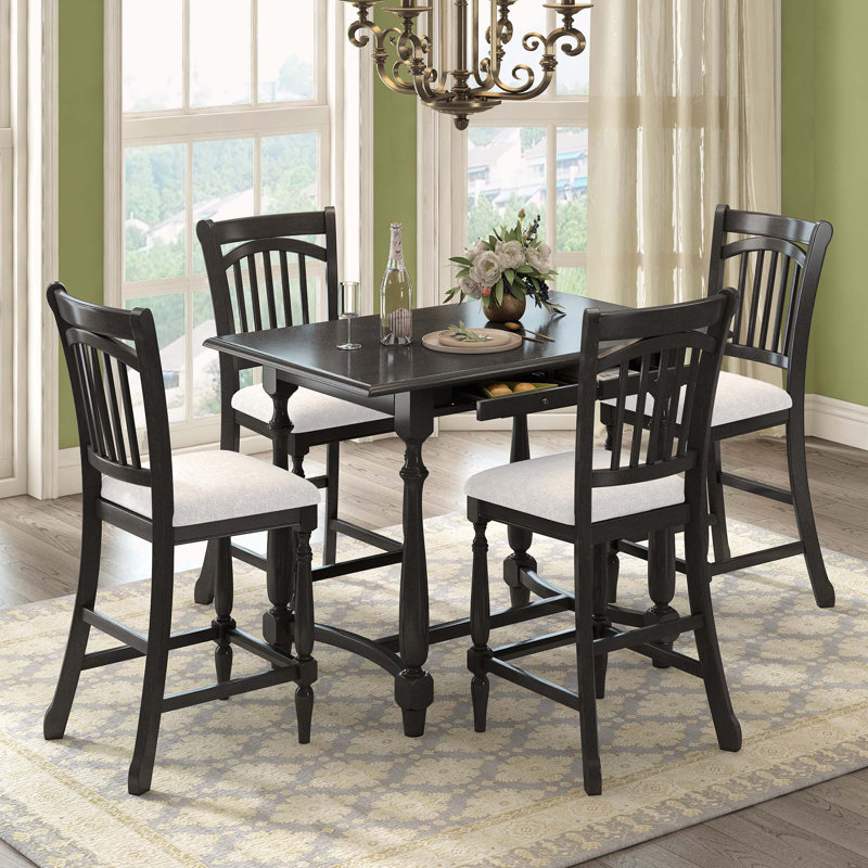 Ensemble de salle à manger à hauteur de comptoir 4 personnes Kyson, Espresso, Espresso, Beige / noir