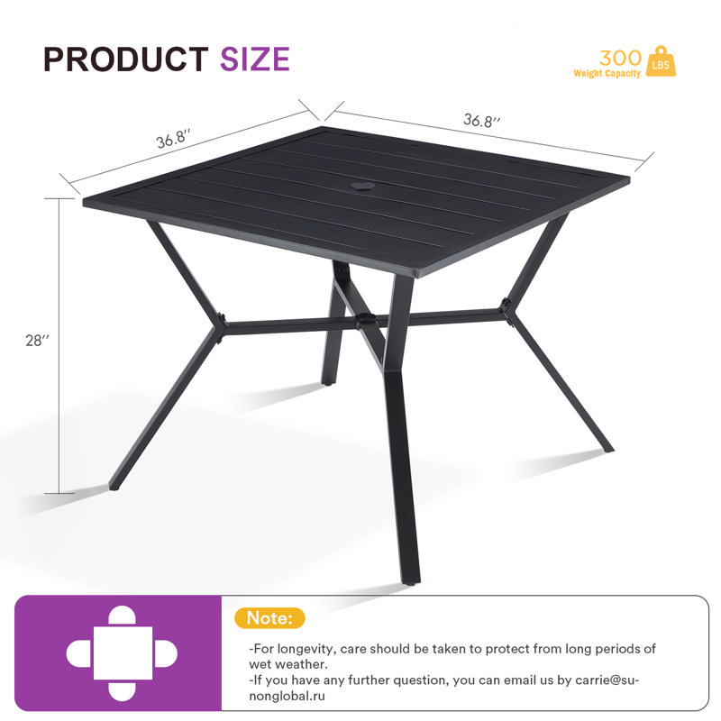 Heulwen Square Metal Outdoor Bistro Table With Umbrella Hole , 36.8'' in. W 36.8'' in. D, Black