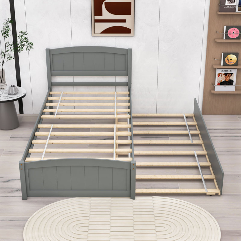 Twin Platform Bed with Trundle, Gray