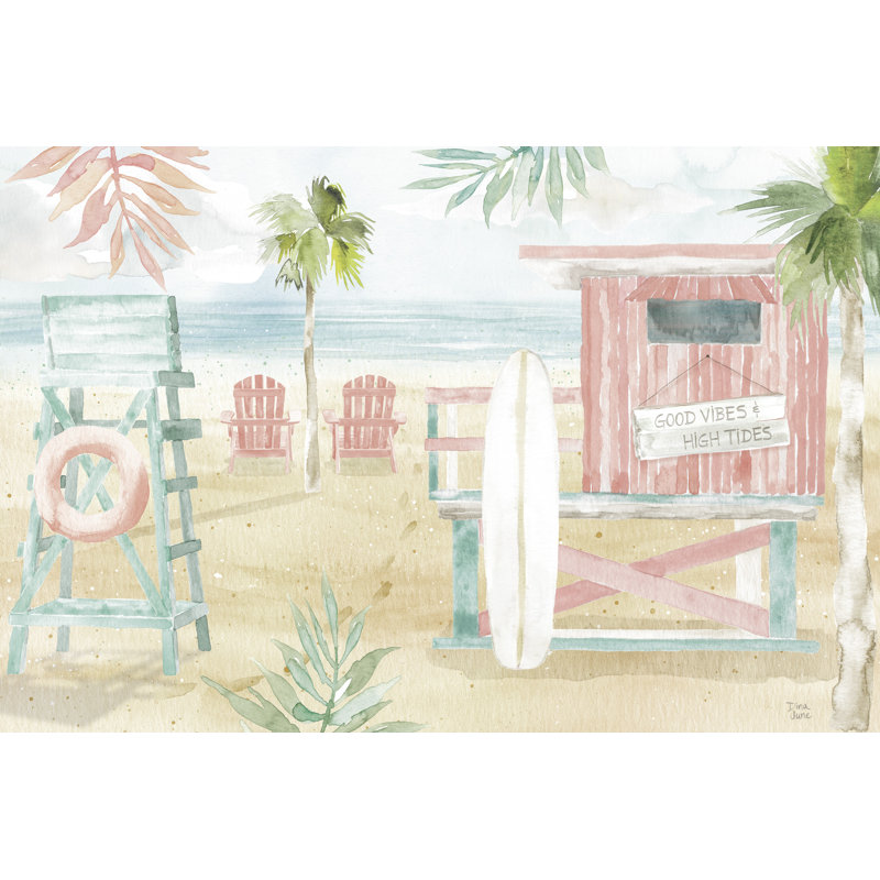 Porte-sauveteur, plage rose, vert, marées hautes vibrantes, H 26 po x l 50 po x P 1,5 po