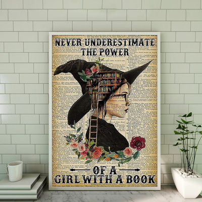 Jamais sous-estimé une fille avec un livre sur toile tendue - lecture Illustration décor, noir et rouge Home Decor