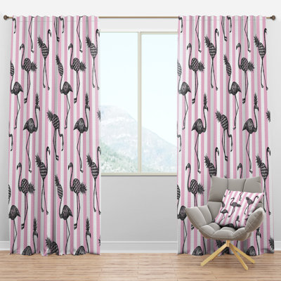 Flamingo on Pink - Mid-Century Velvet Curtain - Room darkening - 1 panel