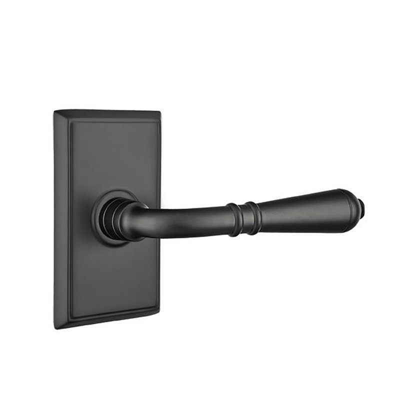 Turino Round Door Lever with Rectangle Rosette, Right, Flat Black