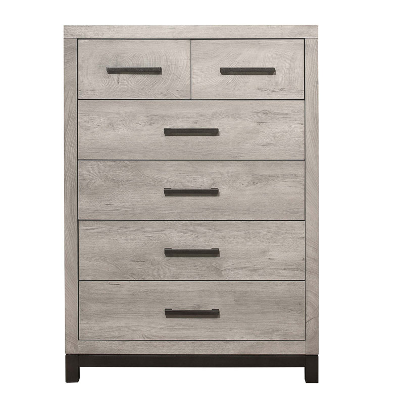 Commode de chambre à 5 tiroirs à deux tons avec finition moderne et placage en mélamine durable, parfaite pour les espaces contemporains.