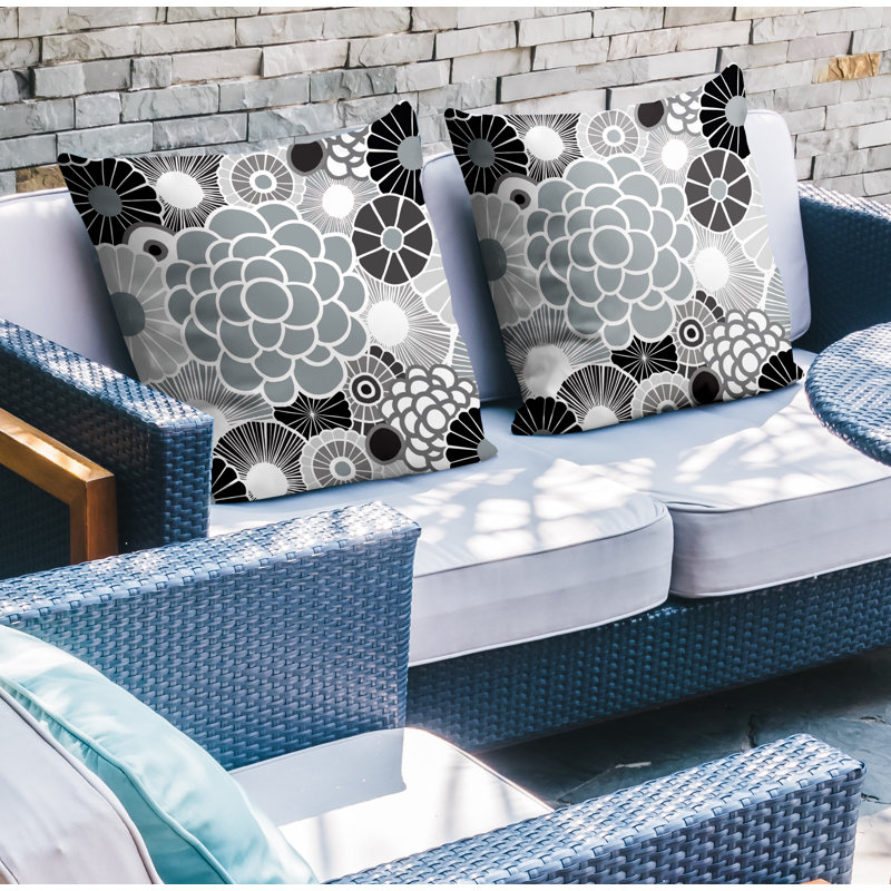 Floral Outdoor Reversible Throw Pillow, 15W" x 15H", Gray
