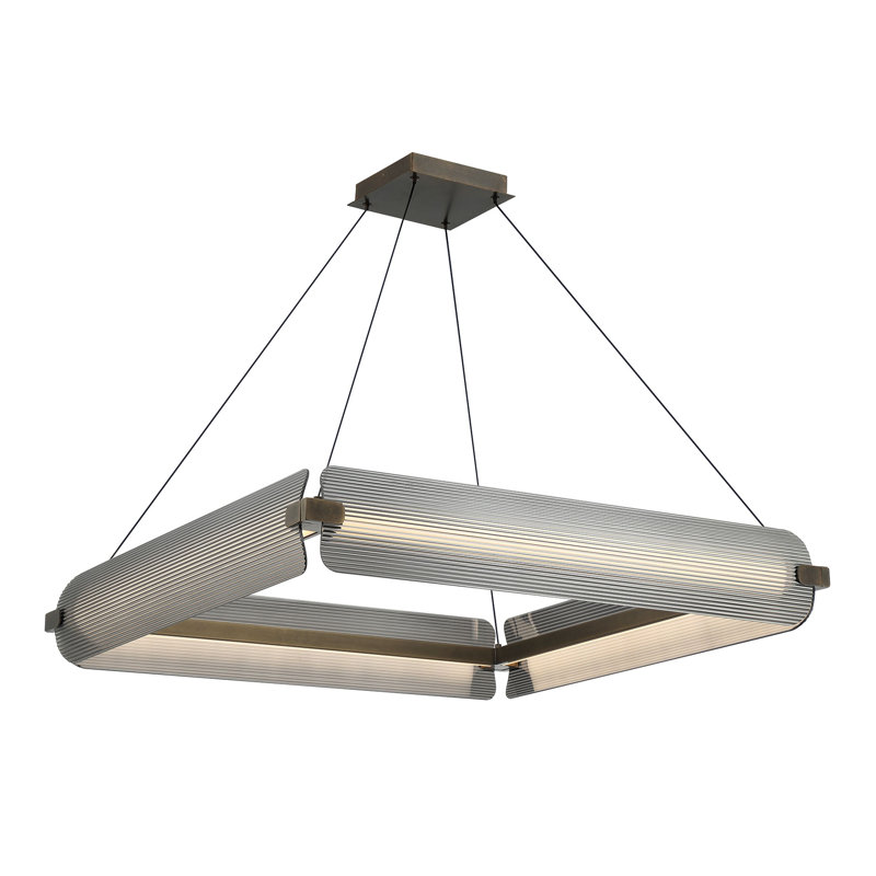 Chandelier, 4-Light, 34", Weathered Brass, Smoked Glass, Smoke