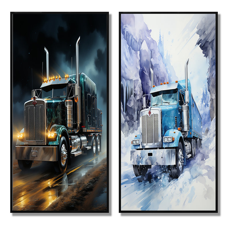 «Semi Truck Midnight Cruiser», 2 pièces, Cadre noir, H 24 po x l 20 po