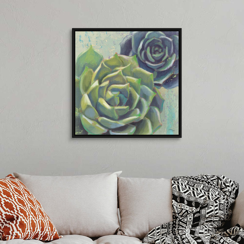 «Succulents I Crop», art mural sur toile, Toile avec cadre noir, H 30 po x l 30 po x P 1,75 po