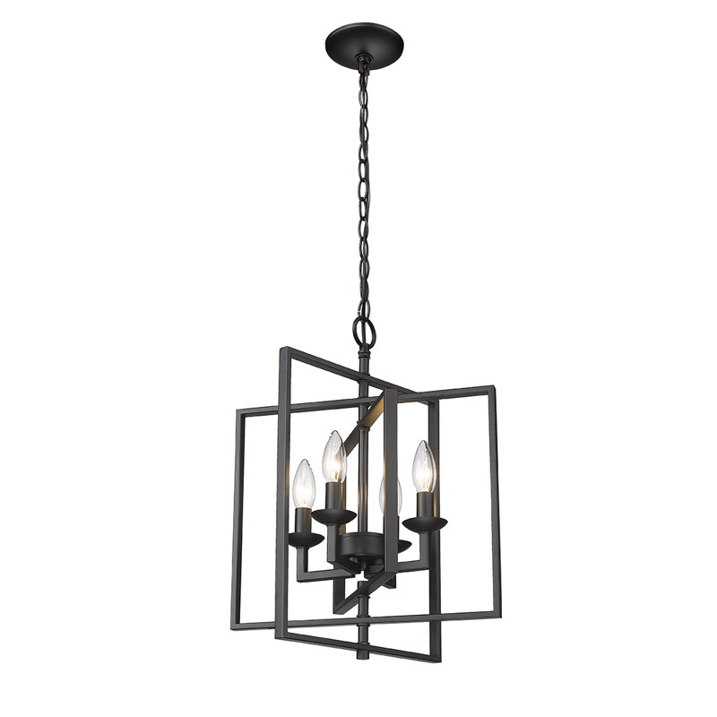 Luminaire suspendu carré à 4 lumières de 14 po de large 
