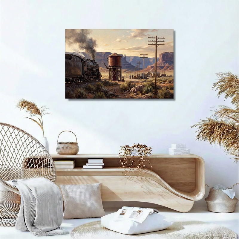 «Vintage Steam train in Desert Canyon», art mural sur toile, H 16 po x l 24 po