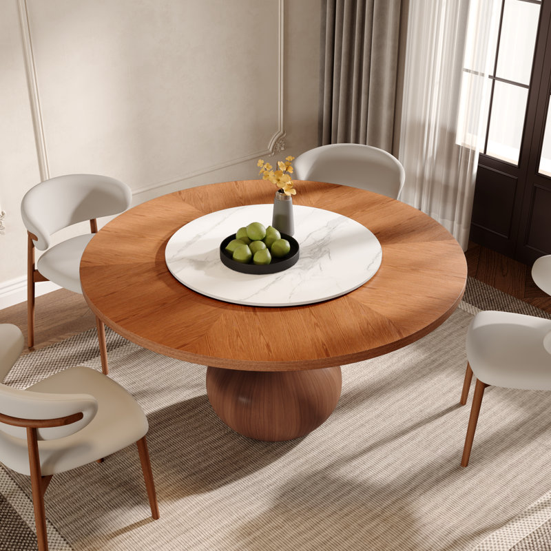 Ikerne Space-Saving Rotating Circle Dining Table With Lazy Susan Solid Wood Vase-Shape, 29.52"H x 59.05"L x 59.05"W