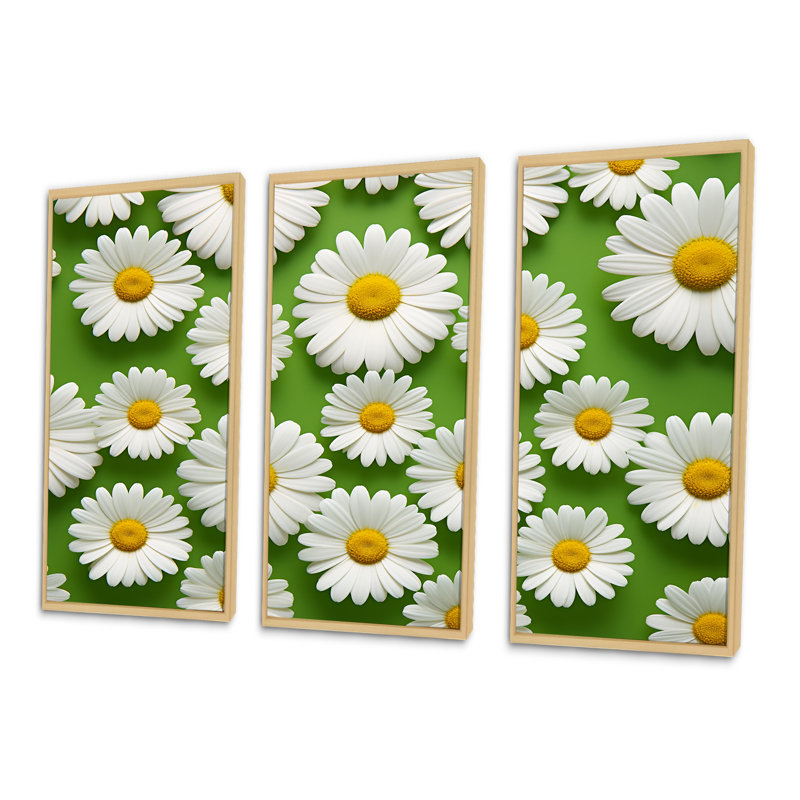 Fields Of White Daisy Florescence Dreams - Daisies Wall Art Print Set, 40" H x 60" W x 1" D, Natural Floater Framed