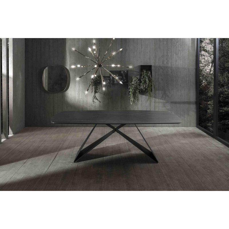 Damone Metal Base Dining Table, Black, Black