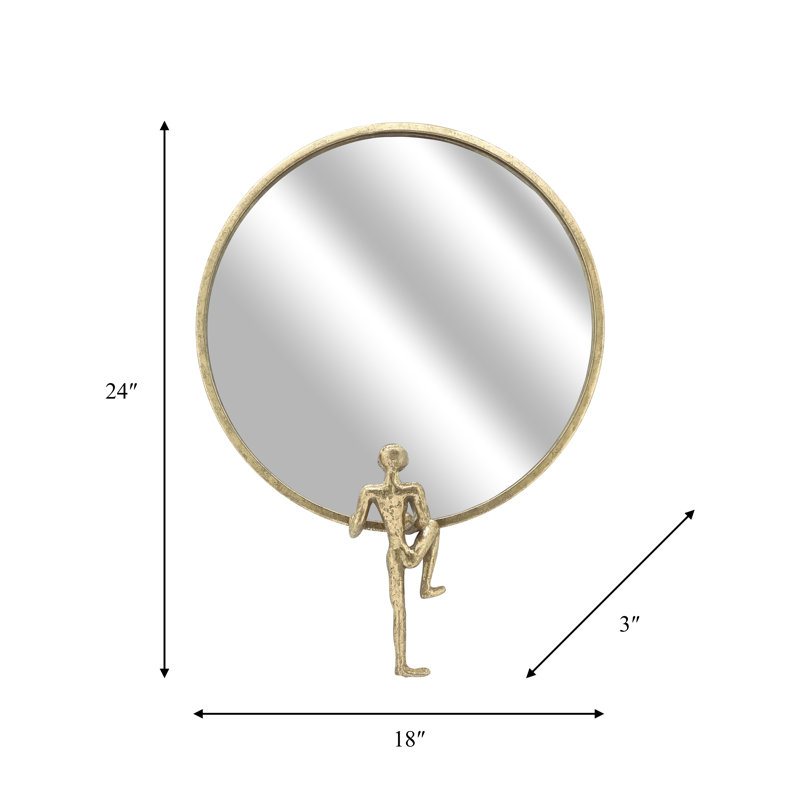 Piru Glam Metal Wood MDF Iron Mirror with Sculpted Climbing Figure Accent and Contemporary Artistic Frame Design for Bold Decorative Wall Display