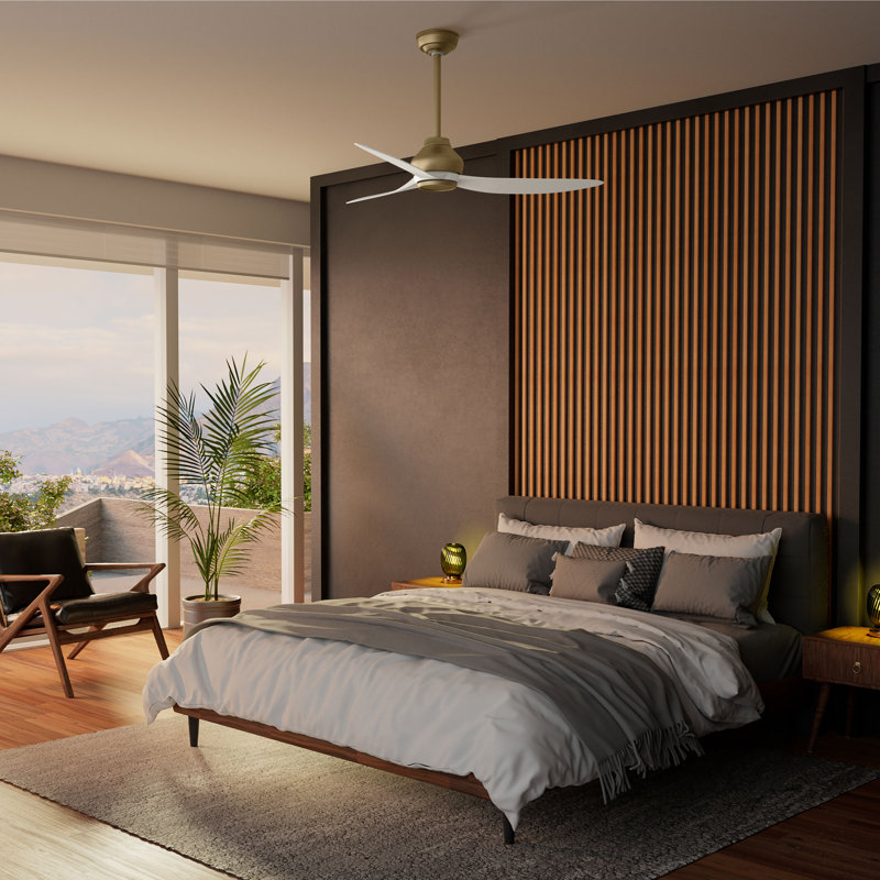 Casablanca 52 inch Eyla ENERGY STAR® Damp Rated Ceiling Fan and Wall Control and Handheld Remote, Brushed Gold