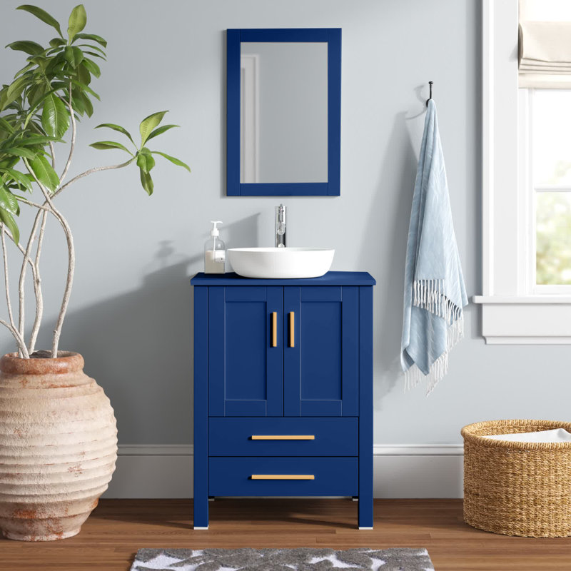 Ensemble de meuble-lavabo simple 24 po avec miroir Beyo, Bleu saphir