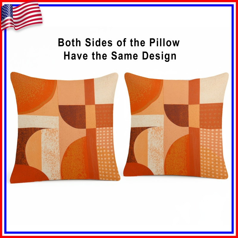 Coussins décoratifs à formes géométriques orange, 14 X 14 pouces