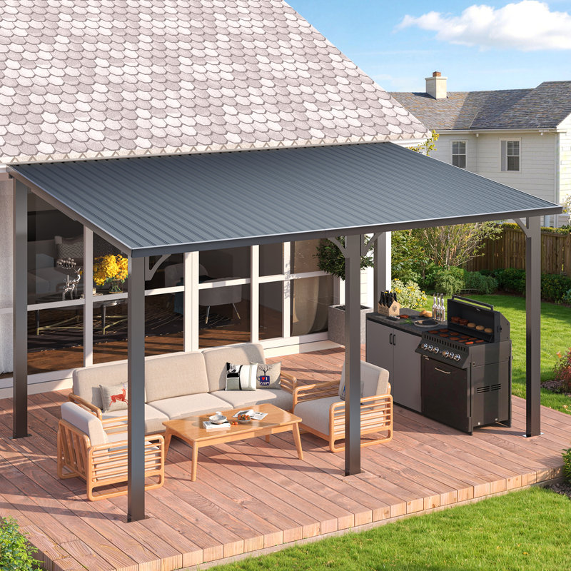 Hardtop Gazebo With Galvanized Steel Sloping Roof, 98.4" H x 168" W x 95" D