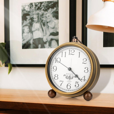 Horloge de table en métal doré, petit réveil rétro non-tic-tac, horloge de bureau en verre à mouvement silencieux à quartz HD pour la chambre à coucher, salon, décoration intérieure, enfants… (arabe2)