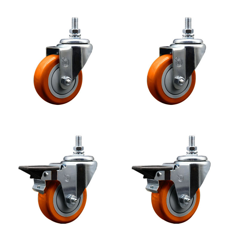 Ensemble de roulettes à tige filetée 3,5 pouces 3,5 mm en polyuréthane 10 mm, Orange