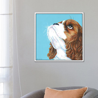 King Charles Cavalier On Aqua, Square by Kirstin Wood - Painting on Canvas