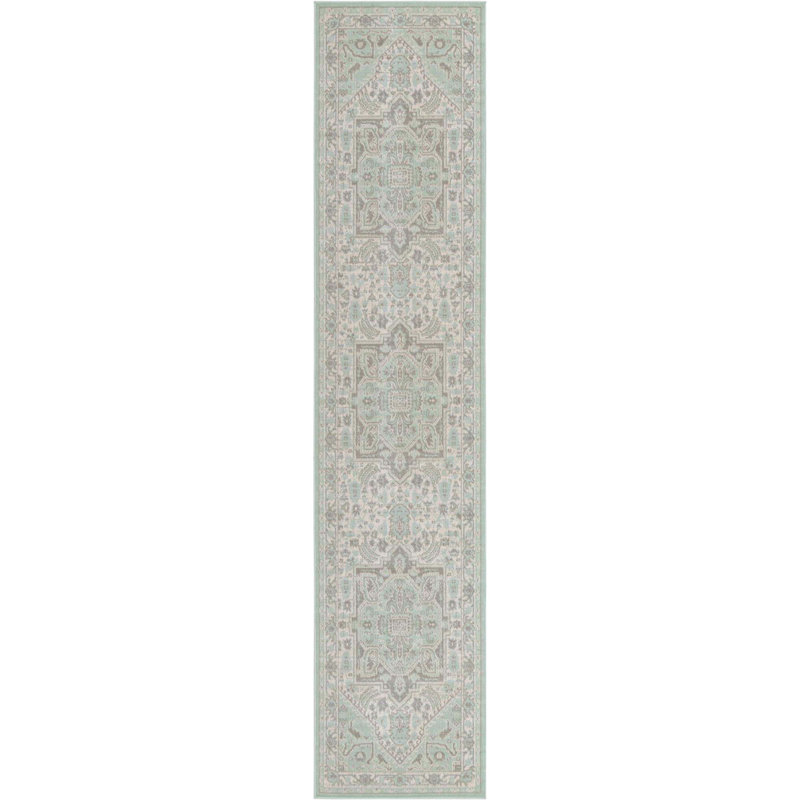 Tapis oriental menthe Shauntra, Tapis de couloir 2 pi 7 po x 12 pi