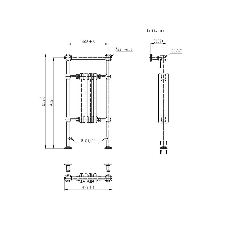 iBathUK Traditional Vintage Heated Towel Rail Premium Bathroom Radiator-White, 952cm H x 405cm W x 137cm D, 4
