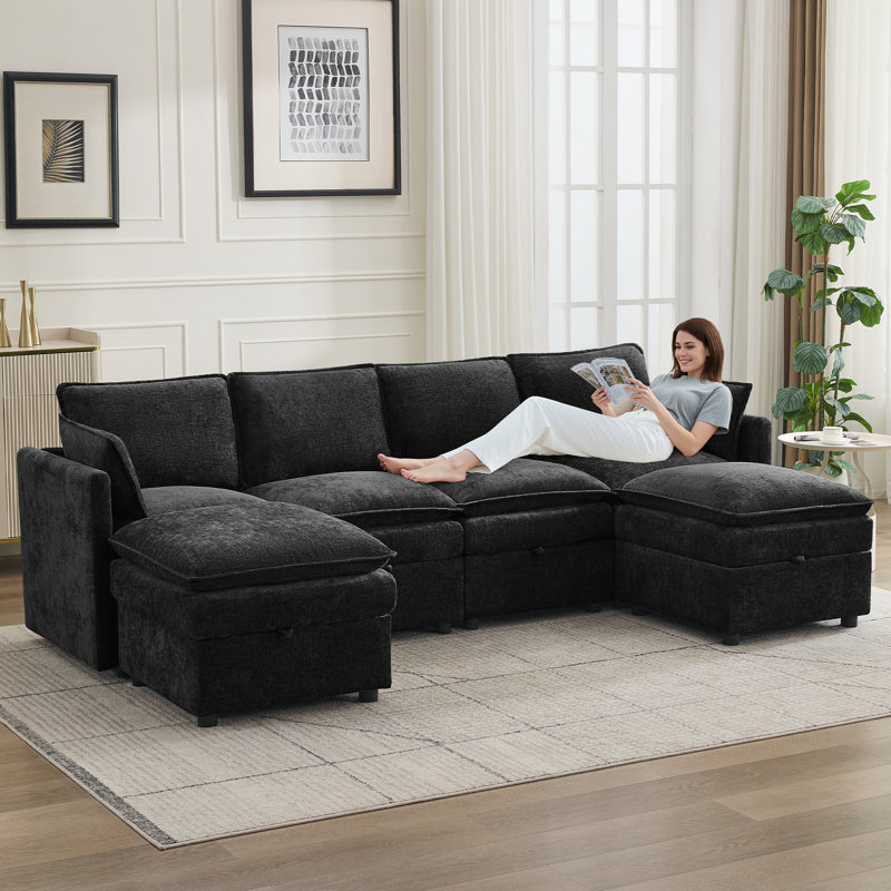 Canapé modulaire en U 105,2 po avec rangement , 34.3" H x  105.2" W x  55.5" D, Noir