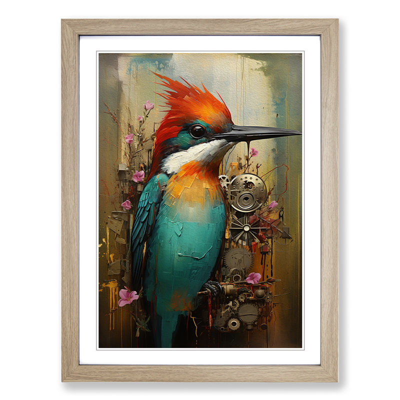 Hummingbird Painting - Framed Print, 46cm H x 34cm W x 2cm D, Oak Framed