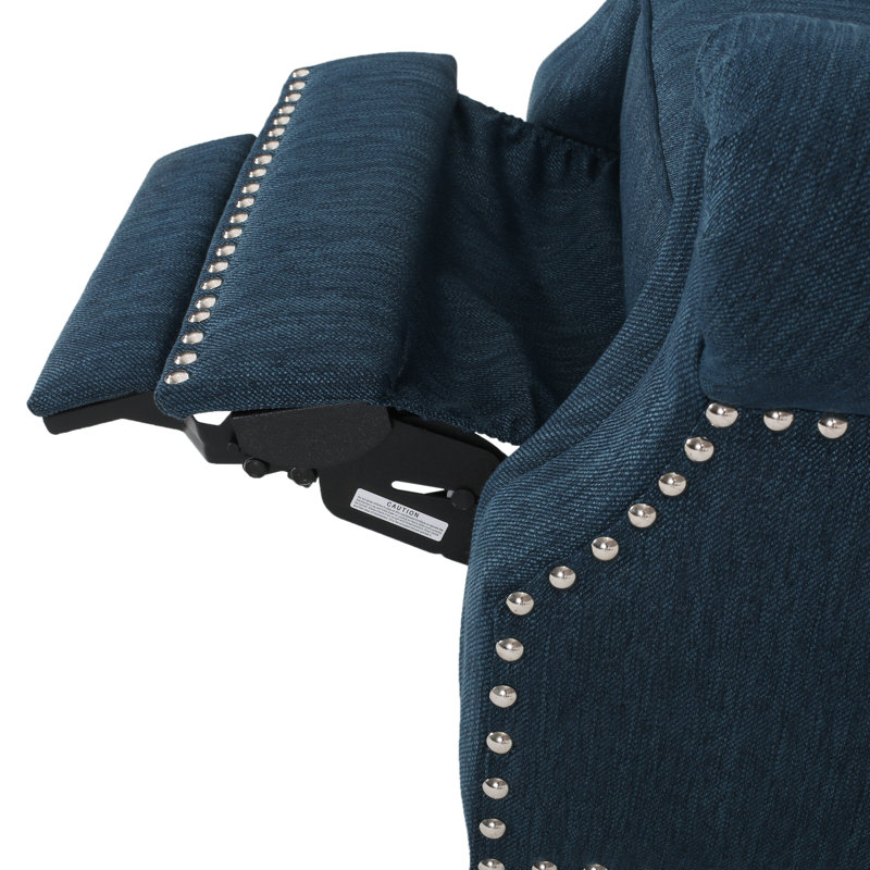 Camay Upholstered Recliner, Navy Blue Polyester