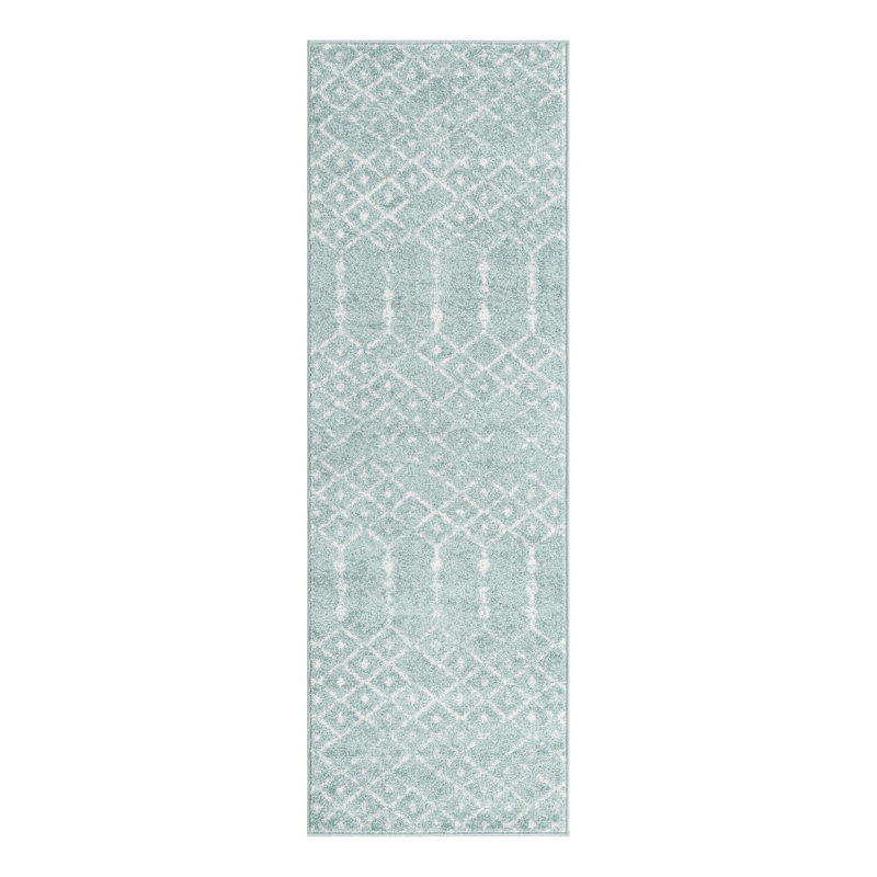 Sierra Geometric Area Rug, Runner 2' x 6', Aqua