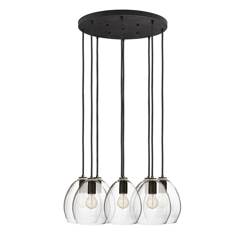 Lustre en grappe à 8 lumières avec accents en verre soufflé à la main Luce, Noir mat, H 24 po x l 24 po x P 24 po