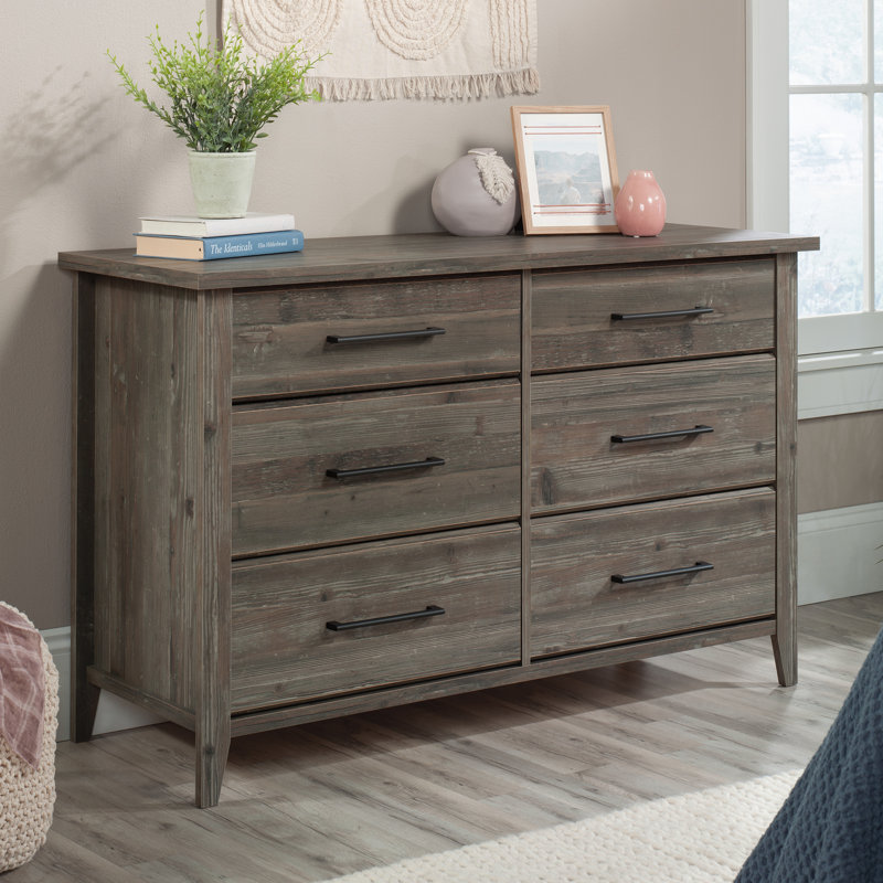 Commode double 6 tiroirs l 50,9 po Freda, Pebble Pine