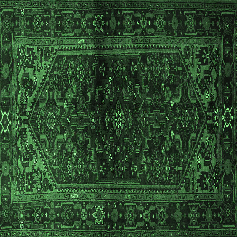 Tapis oriental en laine / polyester tissé à la machine en vert / noir, Carré 8 pi