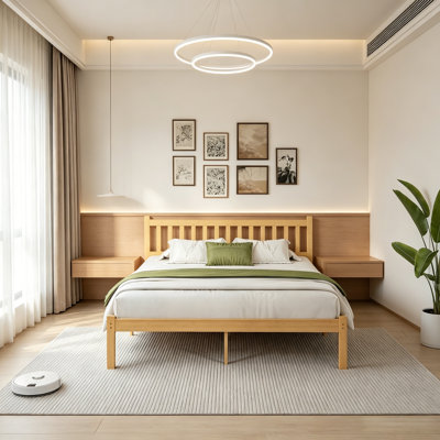 14 Inch Queen Bed Frame, Solid Wood Platform Bed Frame With Headboard, No Box Spring Needed, Noise-Free, Easy Assembly, Natural