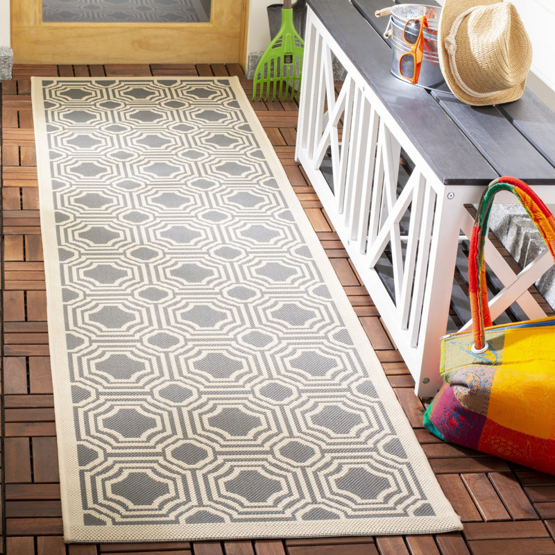 Arneshia Geometric Dark Grey/Beige Indoor/Outdoor Area Rug, Runner 2'3" x 8'