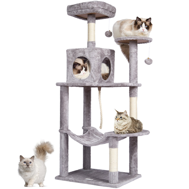Light Grey 56.2" Cat Tree Tower with Hammock and Condo