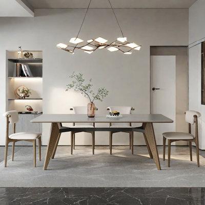 Rectangular solid wood rock slab dining table set