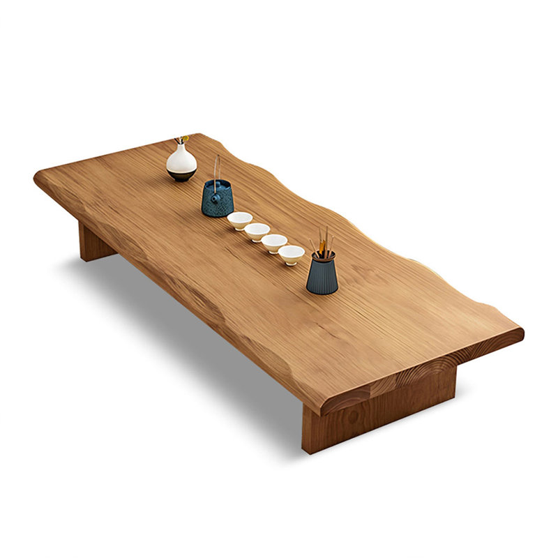 Natural Wood Scalloped Edges Pine wood Coffee Table, 13.78" H x 70.87" L x 27.56" W