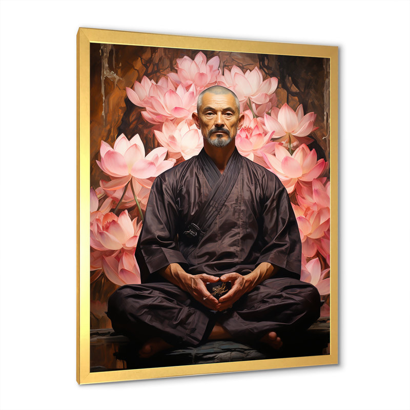 Yoga Lotus Asana II sur toile, H 40 po x l 30 po x P 1,5 po, Cadre doré simple